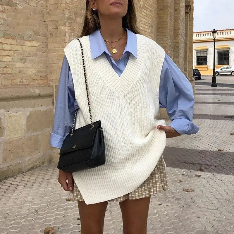 V-Neck Knitted Sleeveless Vest - Soft and Cozy | Available In Black & White