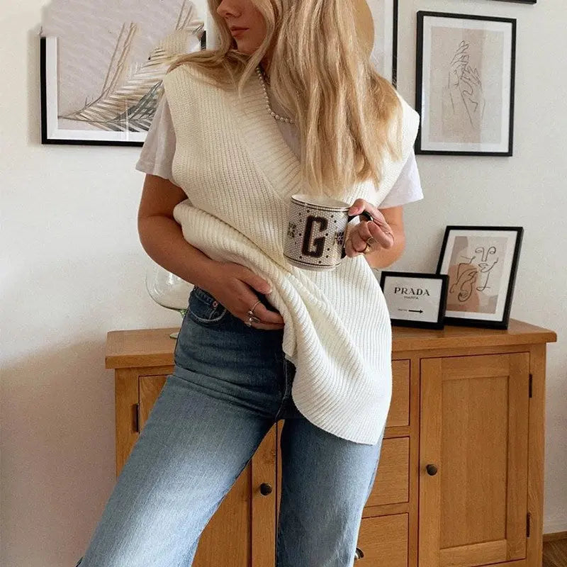 V-Neck Knitted Sleeveless Vest - Soft and Cozy | Available In Black & White