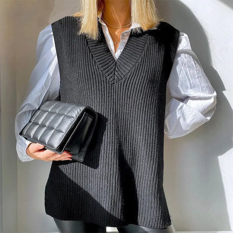 V-Neck Knitted Sleeveless Vest - Soft and Cozy | Available In Black & White