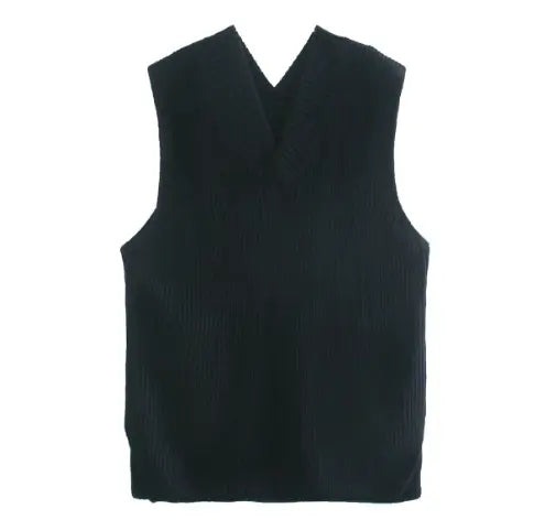 V-Neck Knitted Sleeveless Vest - Soft and Cozy | Available In Black & White