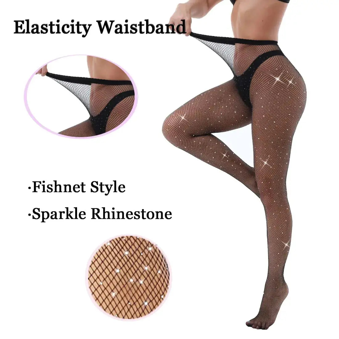 VEBZIN Sexy Sparkly Fishnets Stockings | Jeweled High Waist Fishnet Tights for Women - Rhinestone Party Pantyhose
