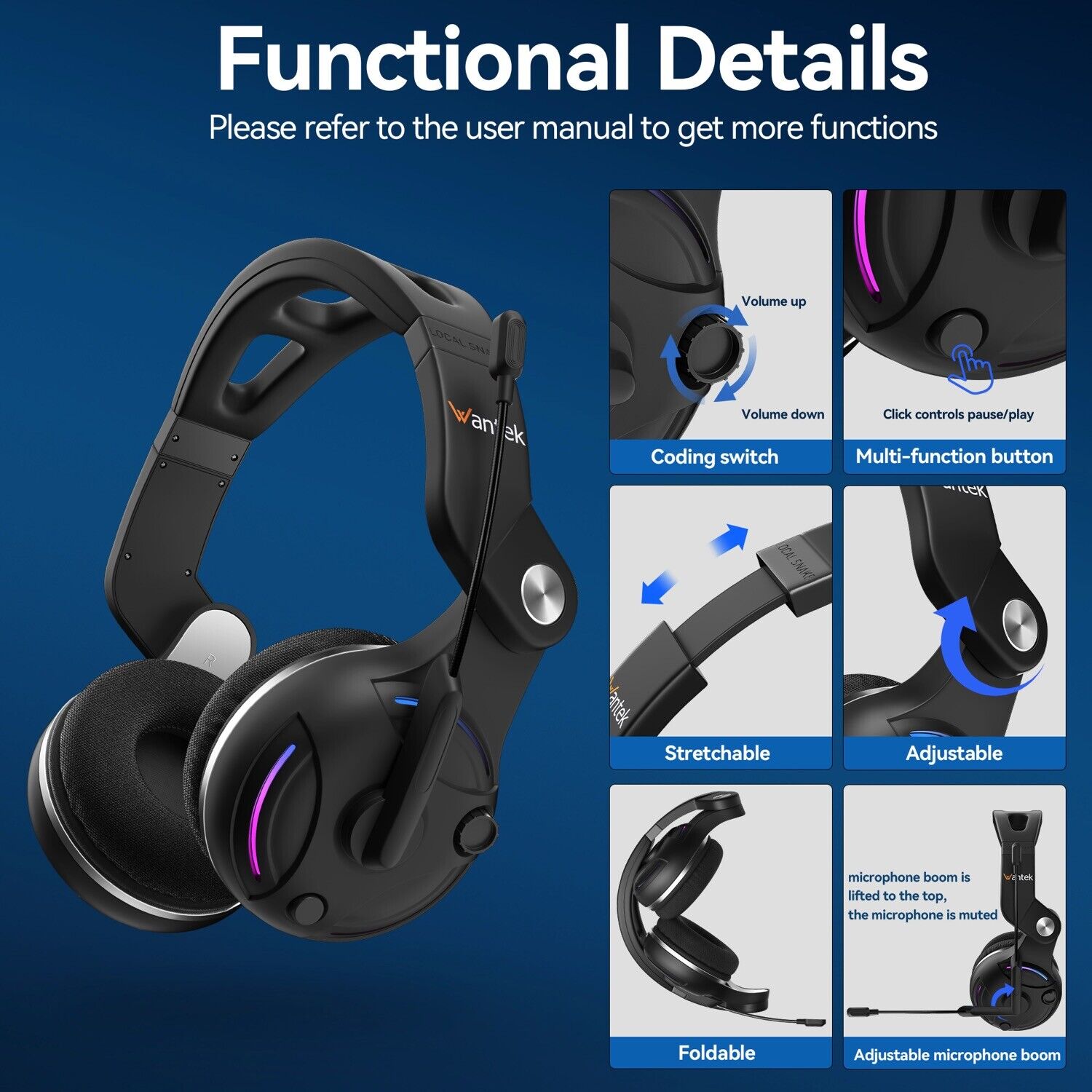 Wantek T2L  Wireless Noise-Canceling Headset  Black