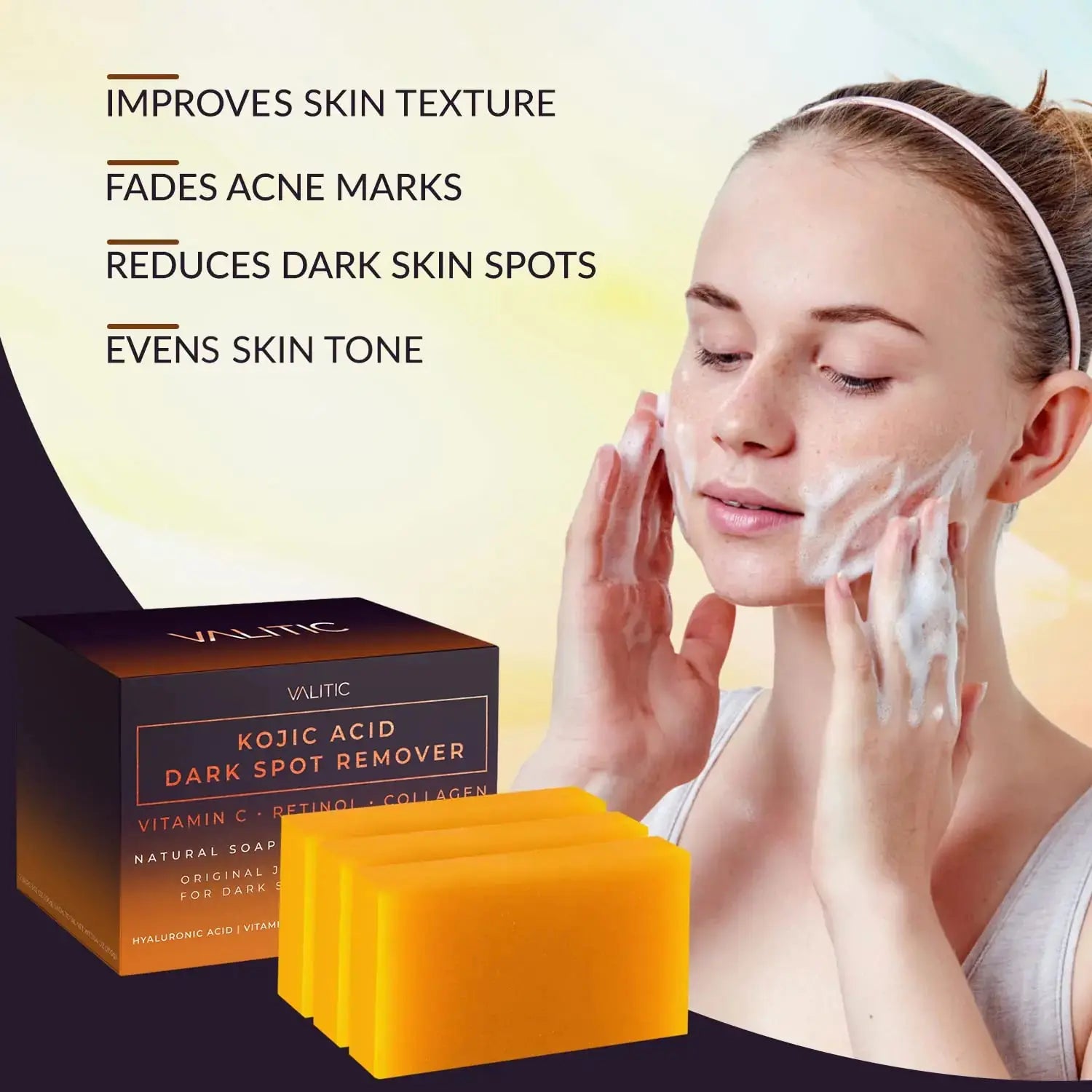 Valitic Unisex Kojic Acid Dark Spot Remover Bar with Vitamin C, Retinol, Collagen