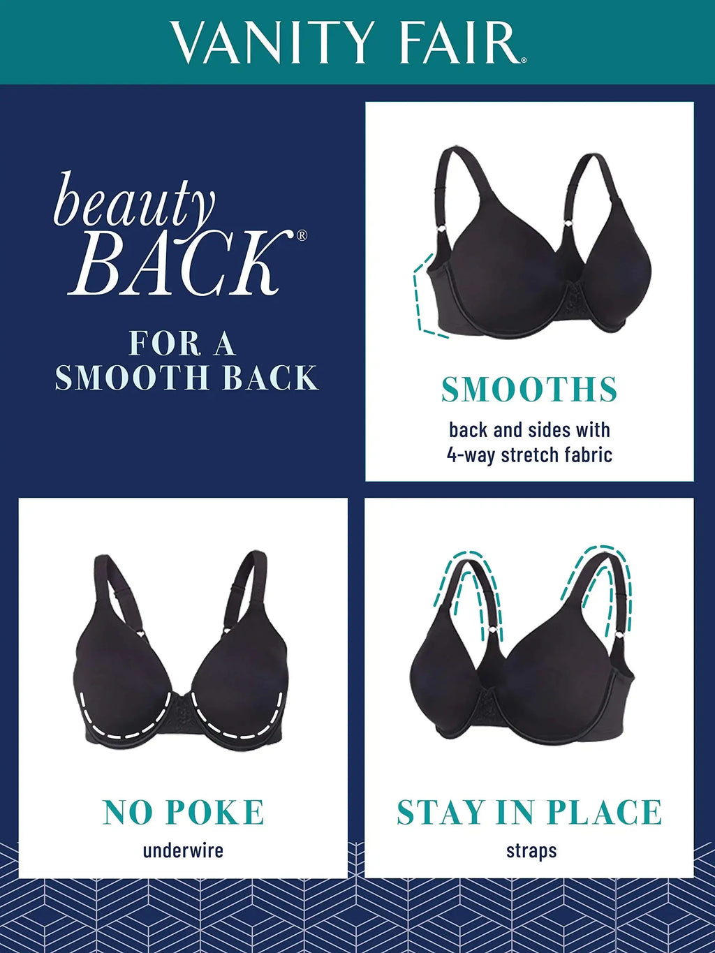 Vanity Fair Women's Full Figure Beauty Back Smoothing Bra | 4 Way Stretch Fabric