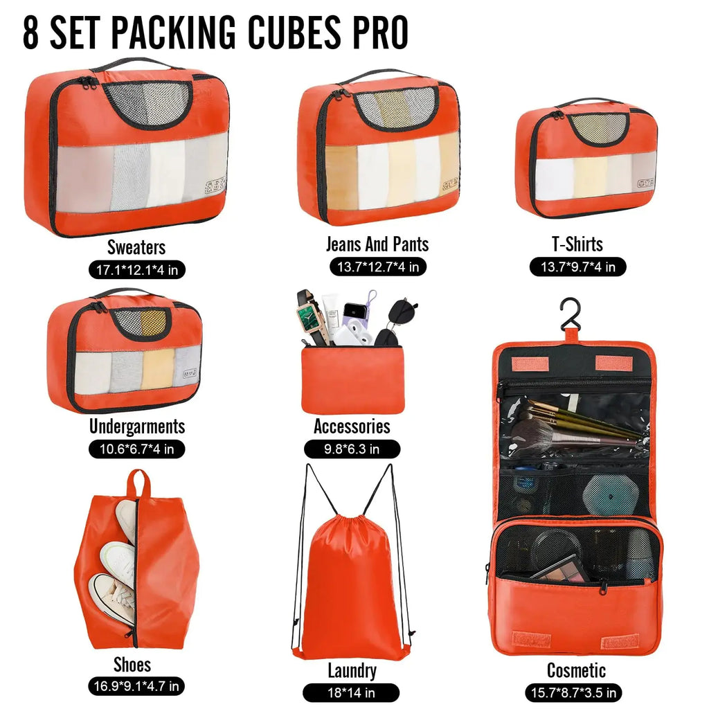 Veken 8-Piece Packing Cubes Set – Travel Bag Organizers for Suitcases & Carry-On Luggage