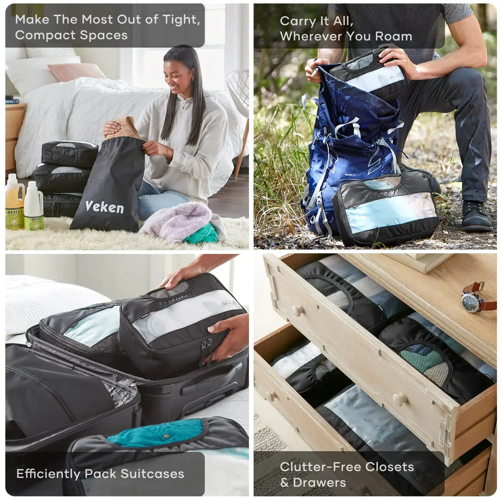 Veken 8-Piece Packing Cubes Set – Travel Bag Organizers for Suitcases & Carry-On Luggage