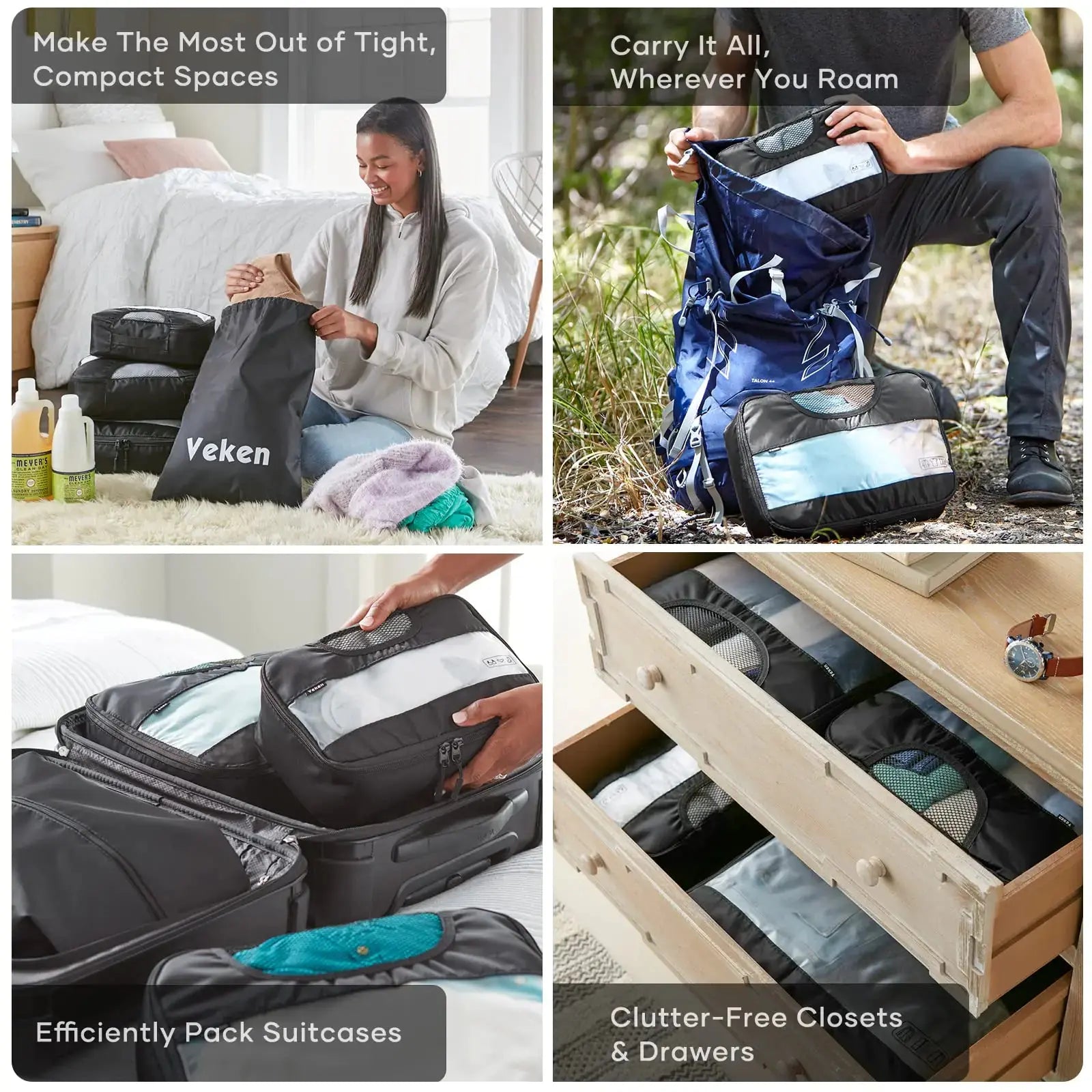 Veken 8-Piece Packing Cubes Set – Travel Bag Organizers for Suitcases & Carry-On Luggage
