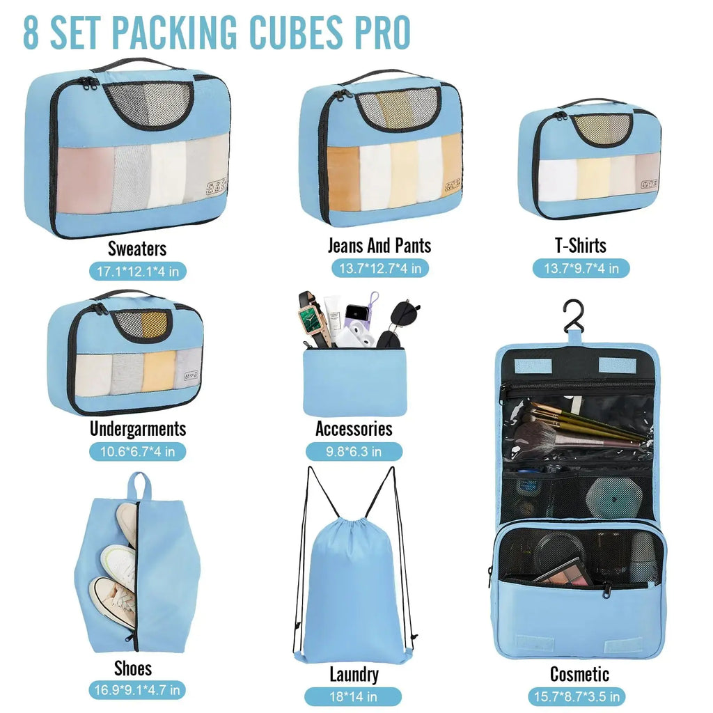 Veken 8-Piece Packing Cubes Set – Travel Bag Organizers for Suitcases & Carry-On Luggage