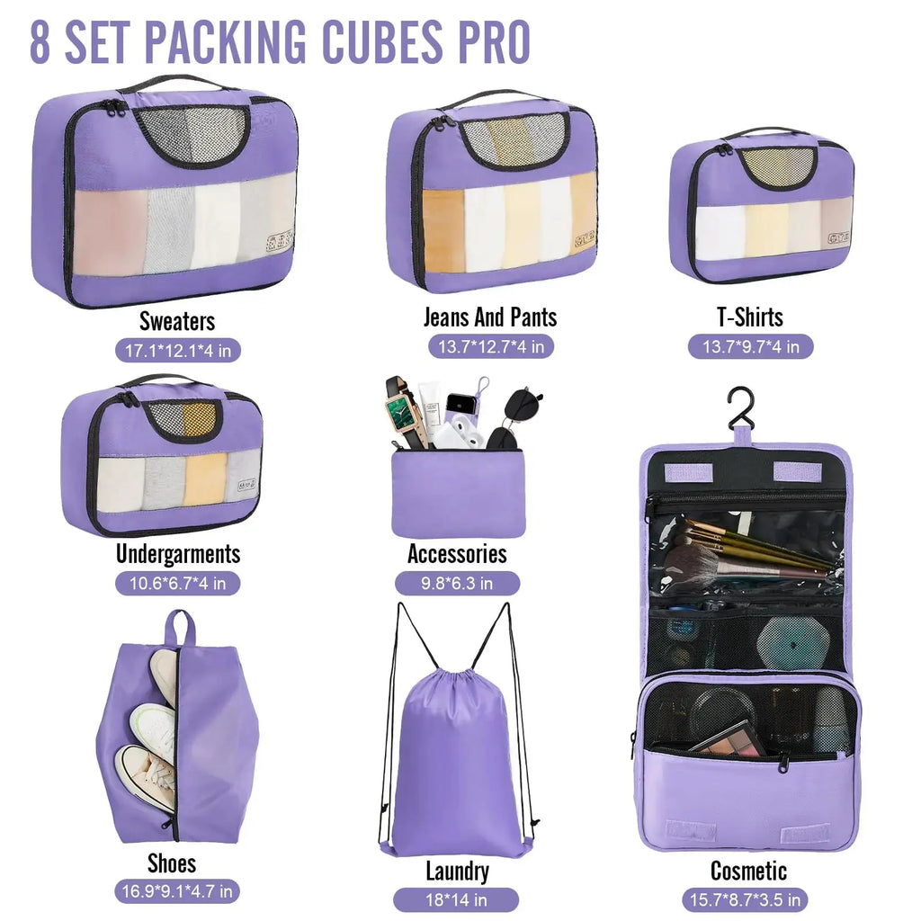 Veken 8-Piece Packing Cubes Set – Travel Bag Organizers for Suitcases & Carry-On Luggage