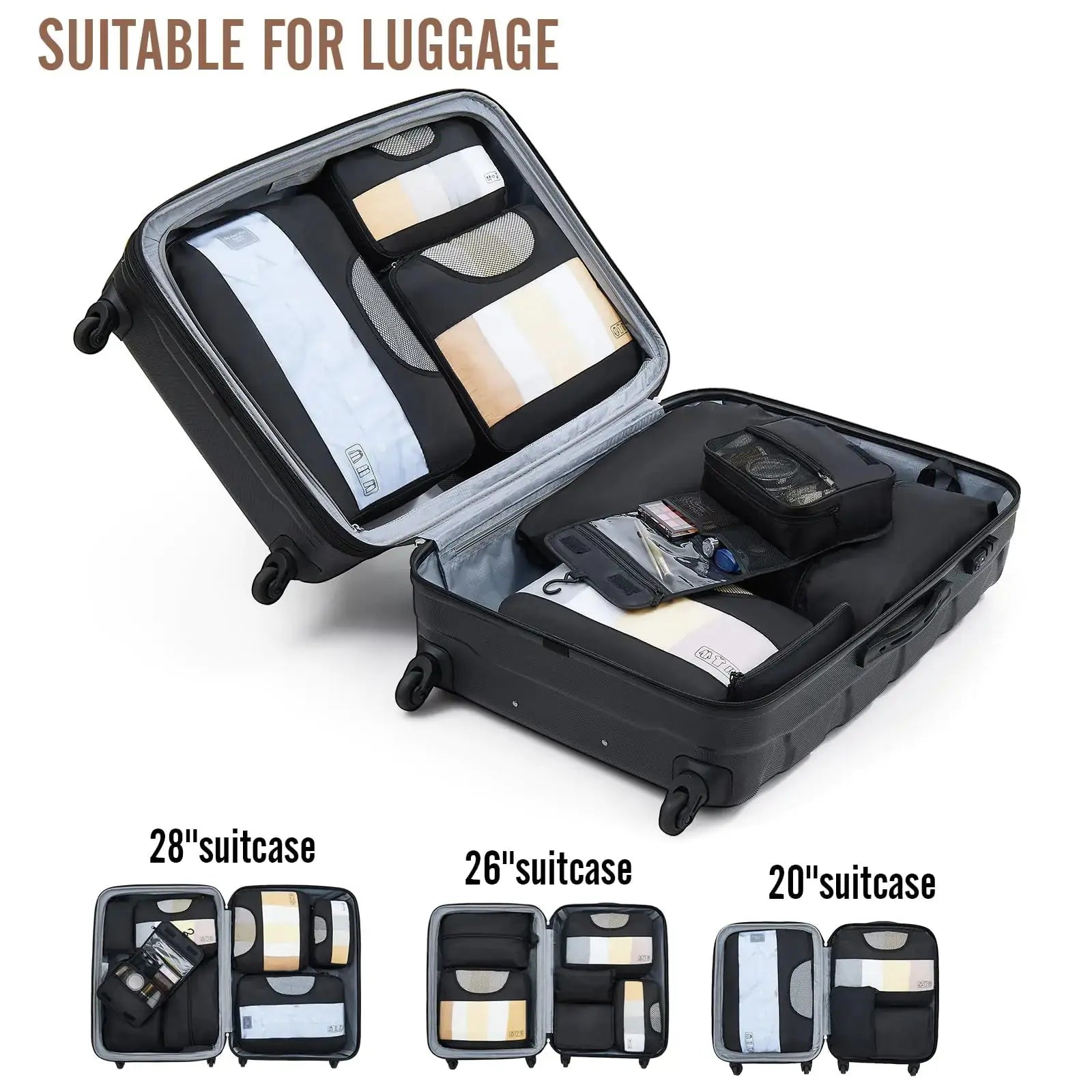 Veken 8-Piece Packing Cubes Set – Travel Bag Organizers for Suitcases & Carry-On Luggage