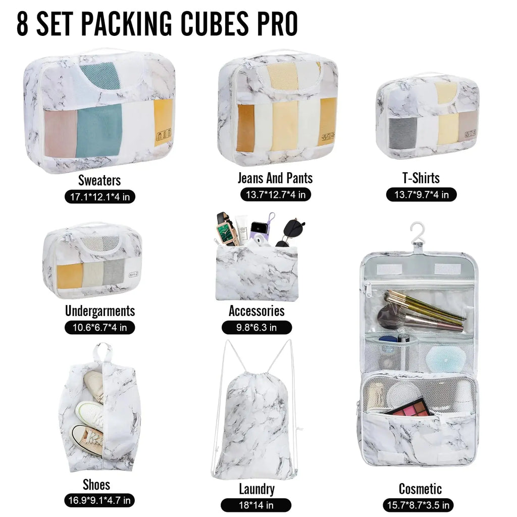 Veken 8-Piece Packing Cubes Set – Travel Bag Organizers for Suitcases & Carry-On Luggage