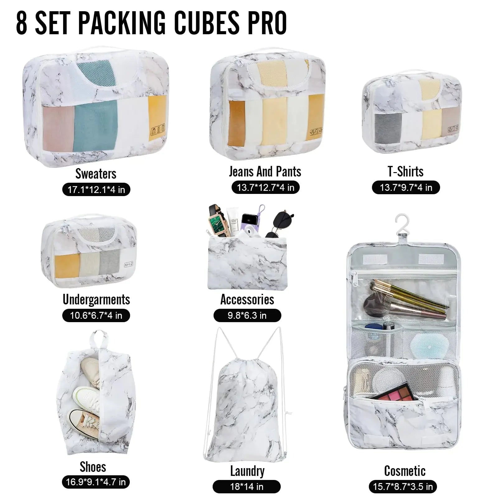 Veken 8-Piece Packing Cubes Set – Travel Bag Organizers for Suitcases & Carry-On Luggage