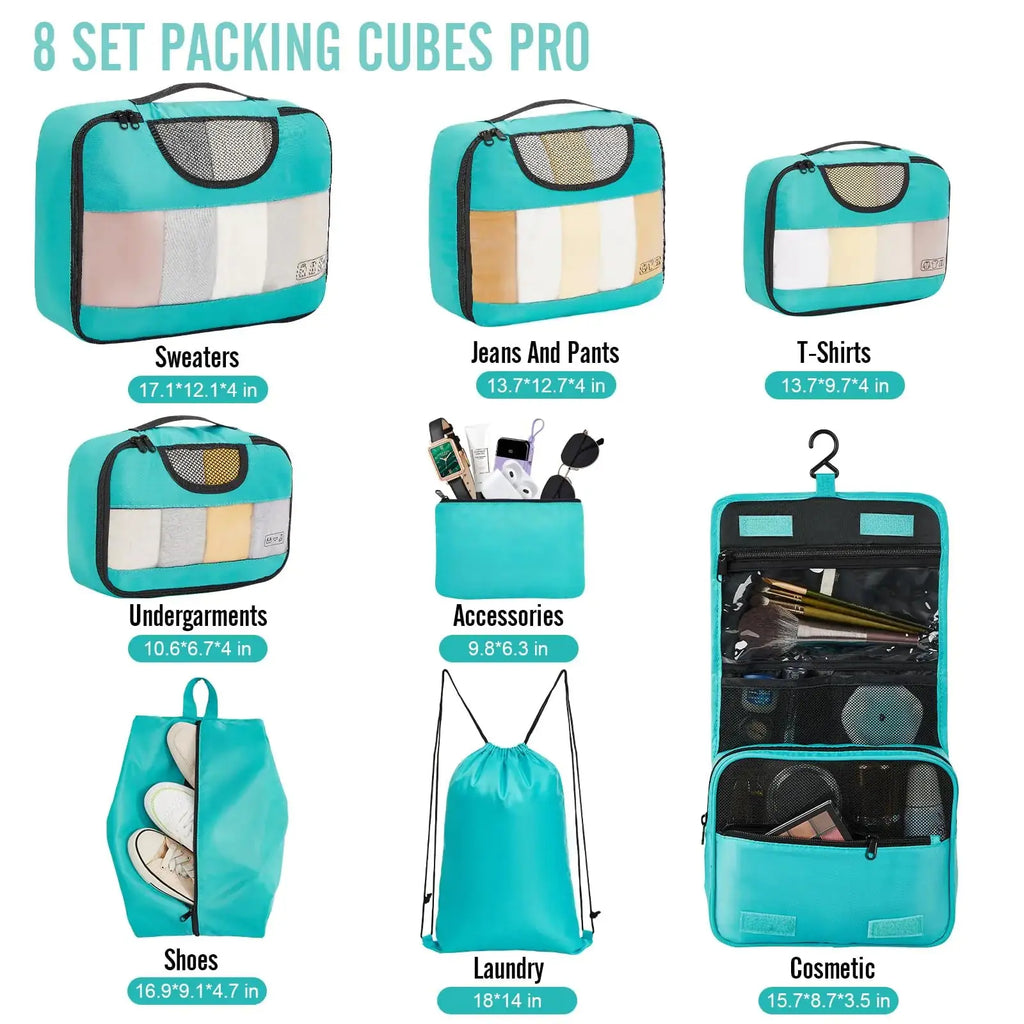 Veken 8-Piece Packing Cubes Set – Travel Bag Organizers for Suitcases & Carry-On Luggage