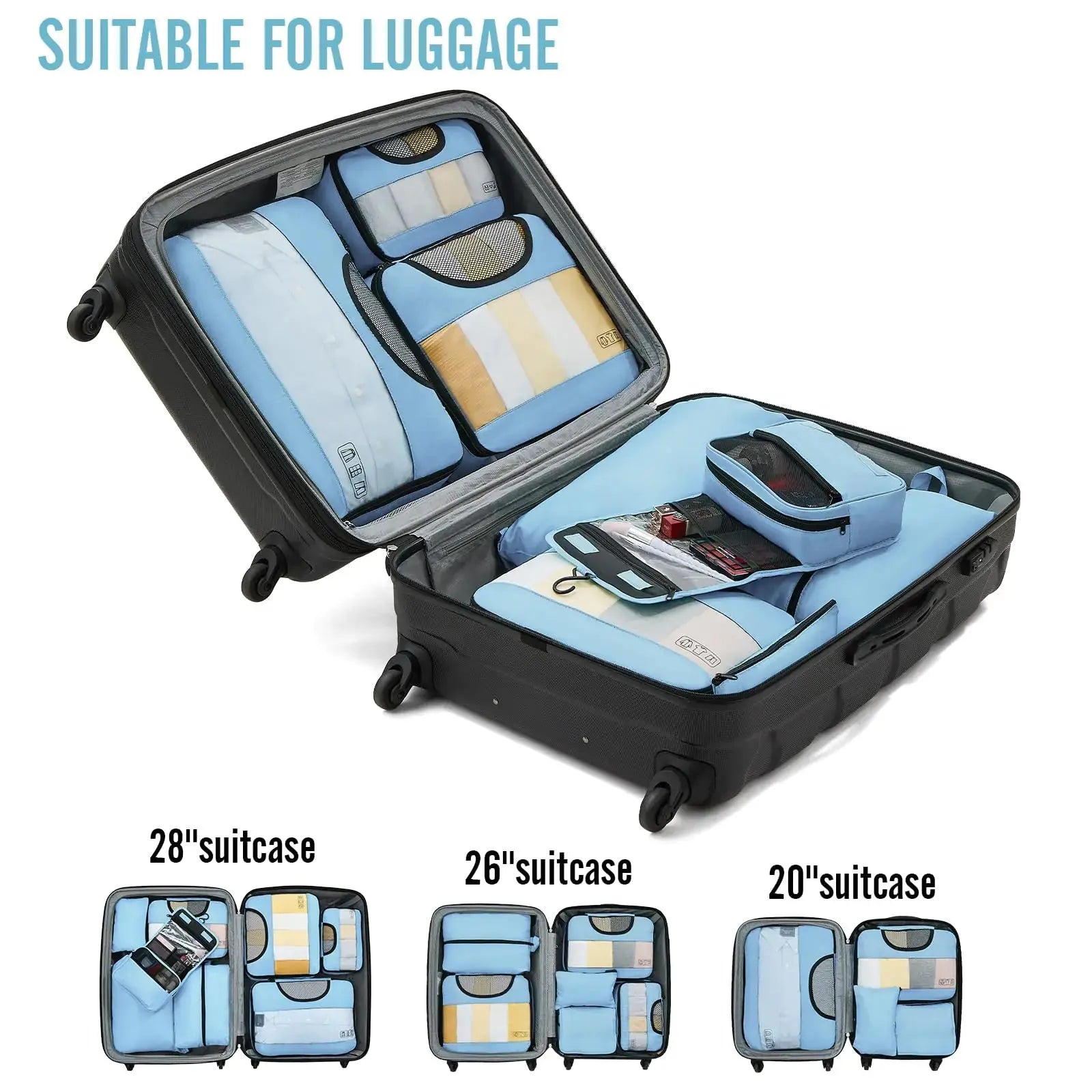 Veken 8-Piece Packing Cubes Set – Travel Bag Organizers for Suitcases & Carry-On Luggage
