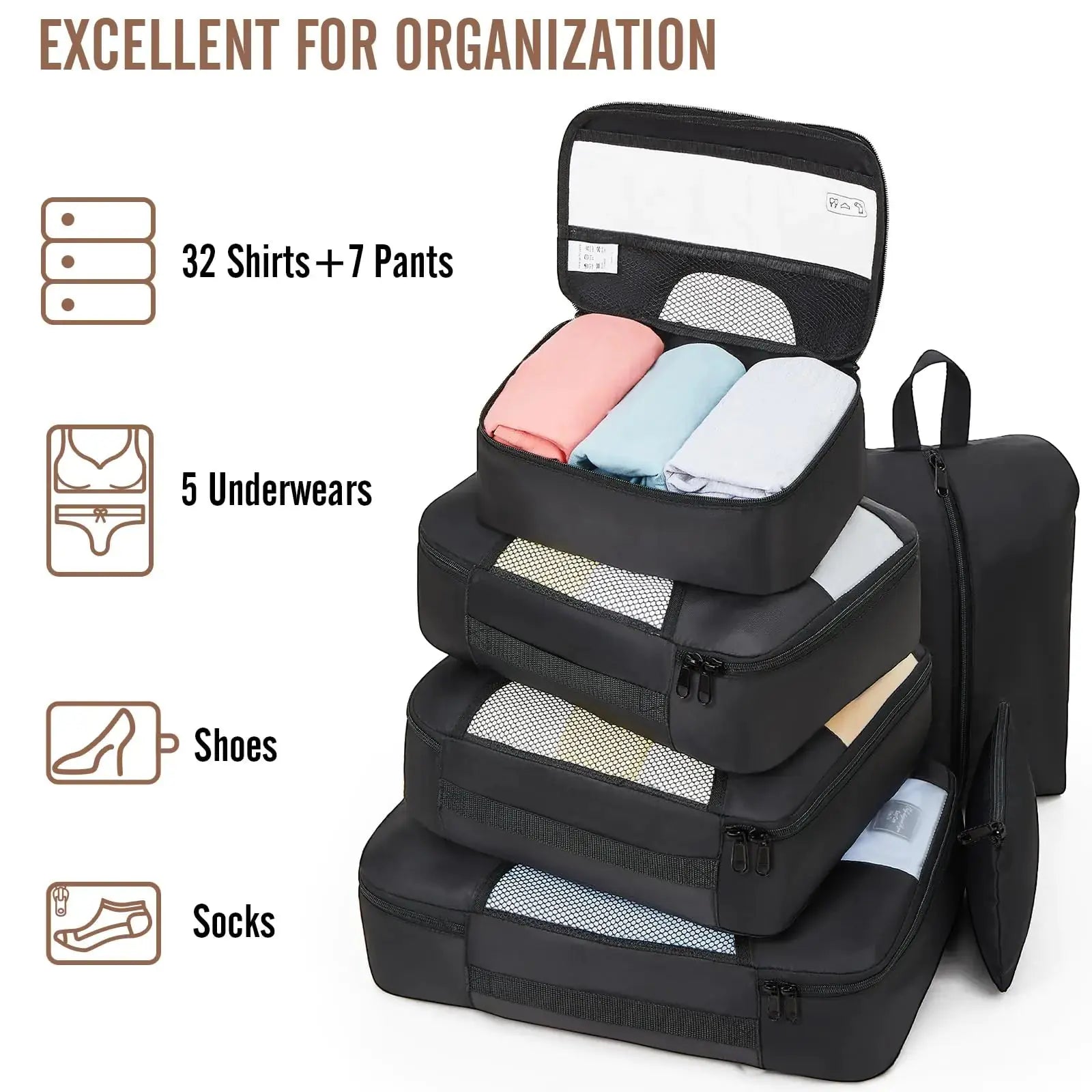 Veken 8-Piece Packing Cubes Set – Travel Bag Organizers for Suitcases & Carry-On Luggage