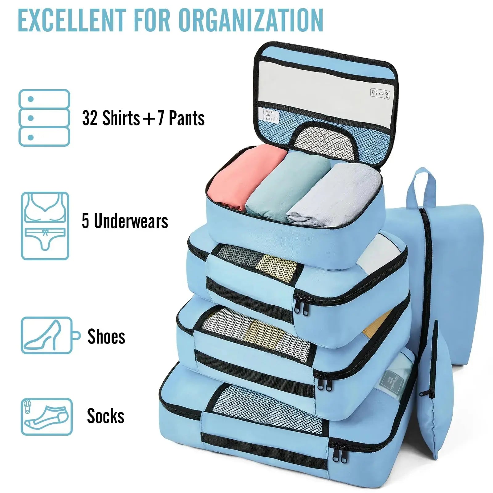 Veken 8-Piece Packing Cubes Set – Travel Bag Organizers for Suitcases & Carry-On Luggage