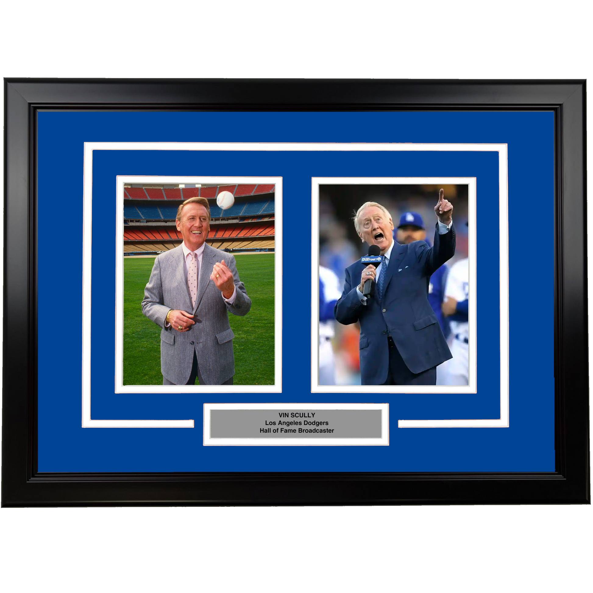 Framed Vin Scully Los Angeles Dodgers Broadcaster 17x23 Dual Baseball Photo