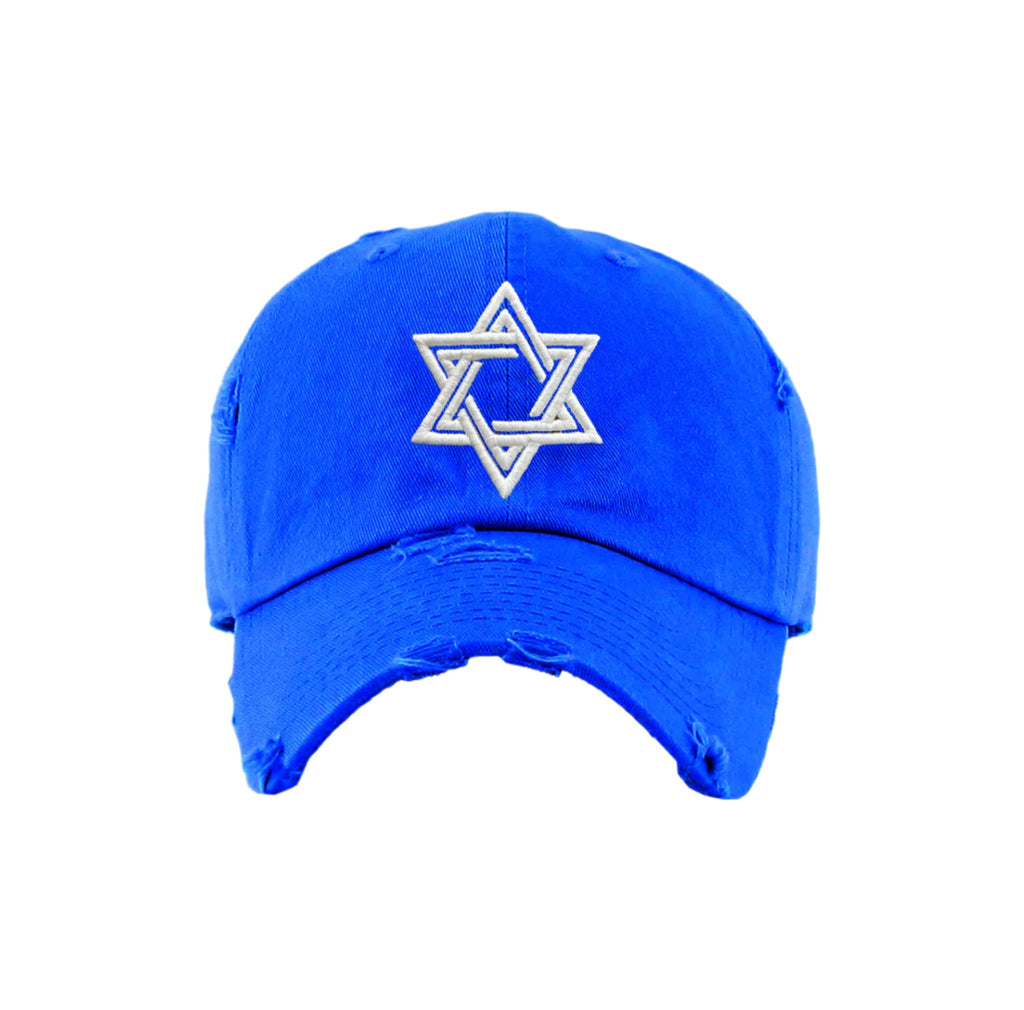 Vintage Royal Blue Hat with Embroidered Star of David - Unisex