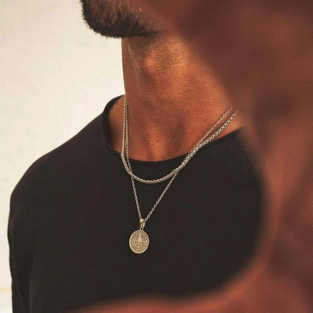 Vnox Men's Multi-Chain Compass Necklace
