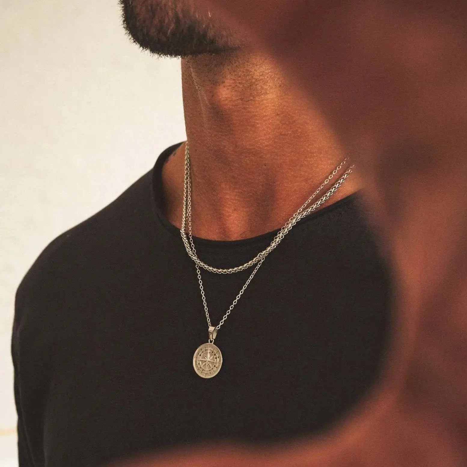 Vnox Men's Multi-Chain Compass Necklace