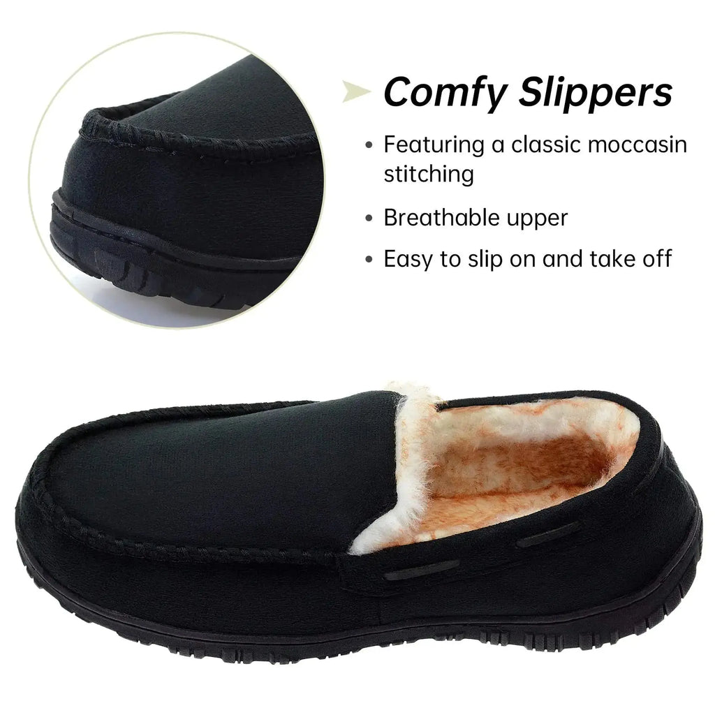 Vonair Men's Moccasin Slippers – Indoor/Outdoor Slip-On Warm House Shoes, Breathable Moccasins for Men