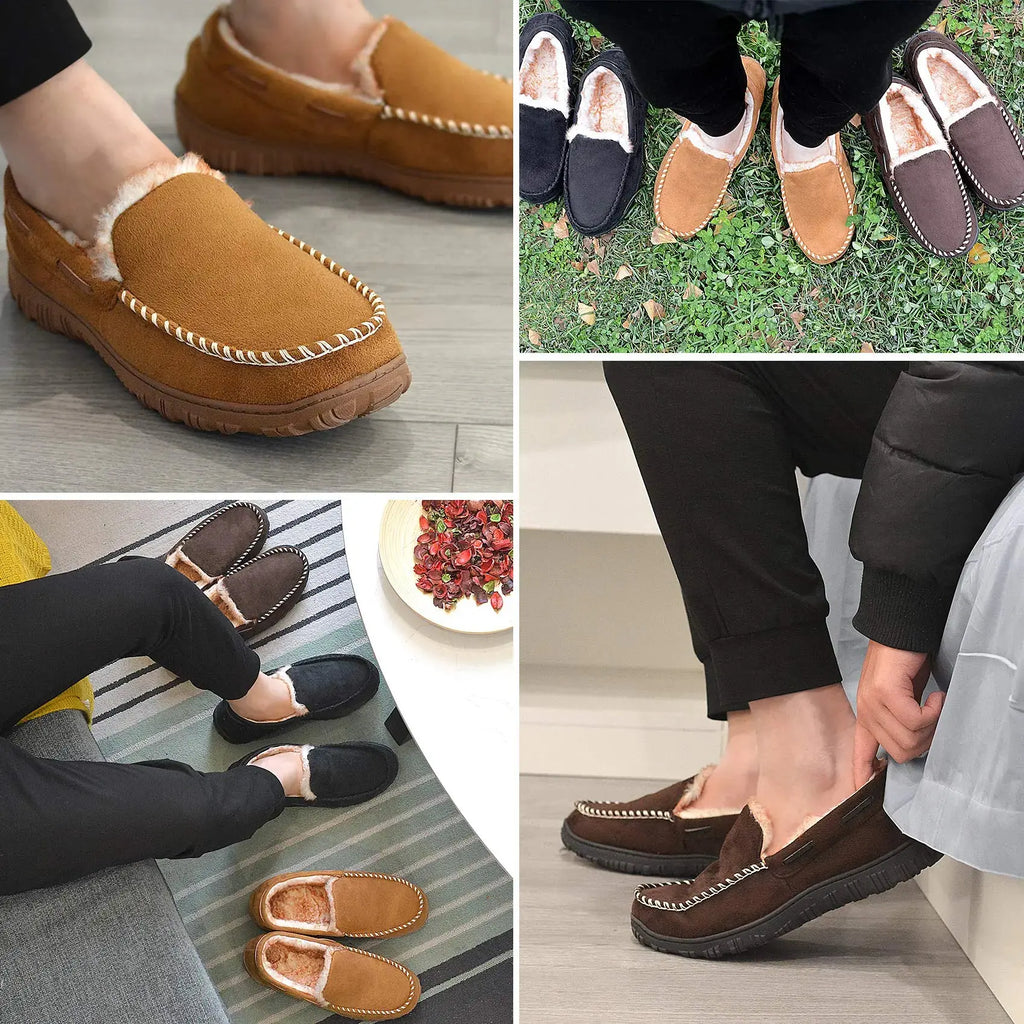 Vonair Men's Moccasin Slippers – Indoor/Outdoor Slip-On Warm House Shoes, Breathable Moccasins for Men