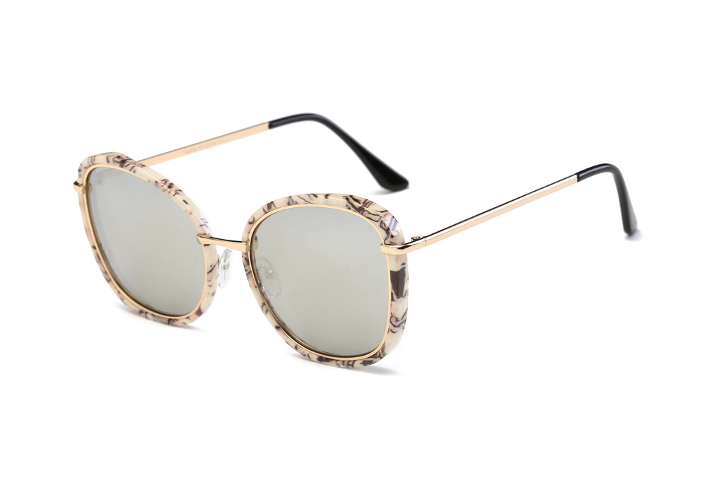 Women Round Cat Eye Sunglasses Pink Gold Oversized Slim