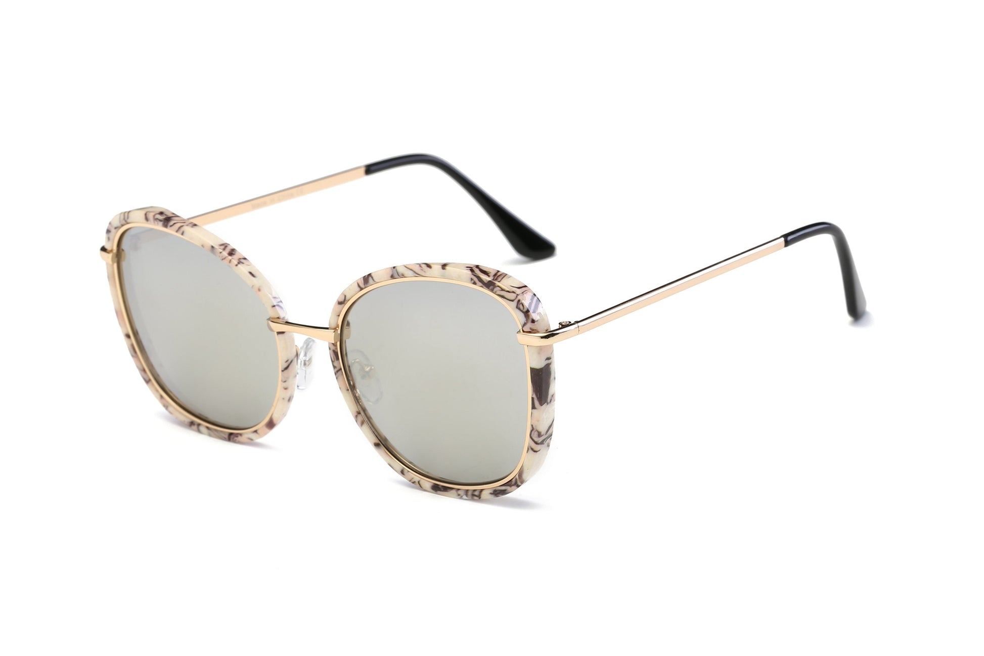 Women Round Cat Eye Sunglasses Pink Gold Oversized Slim