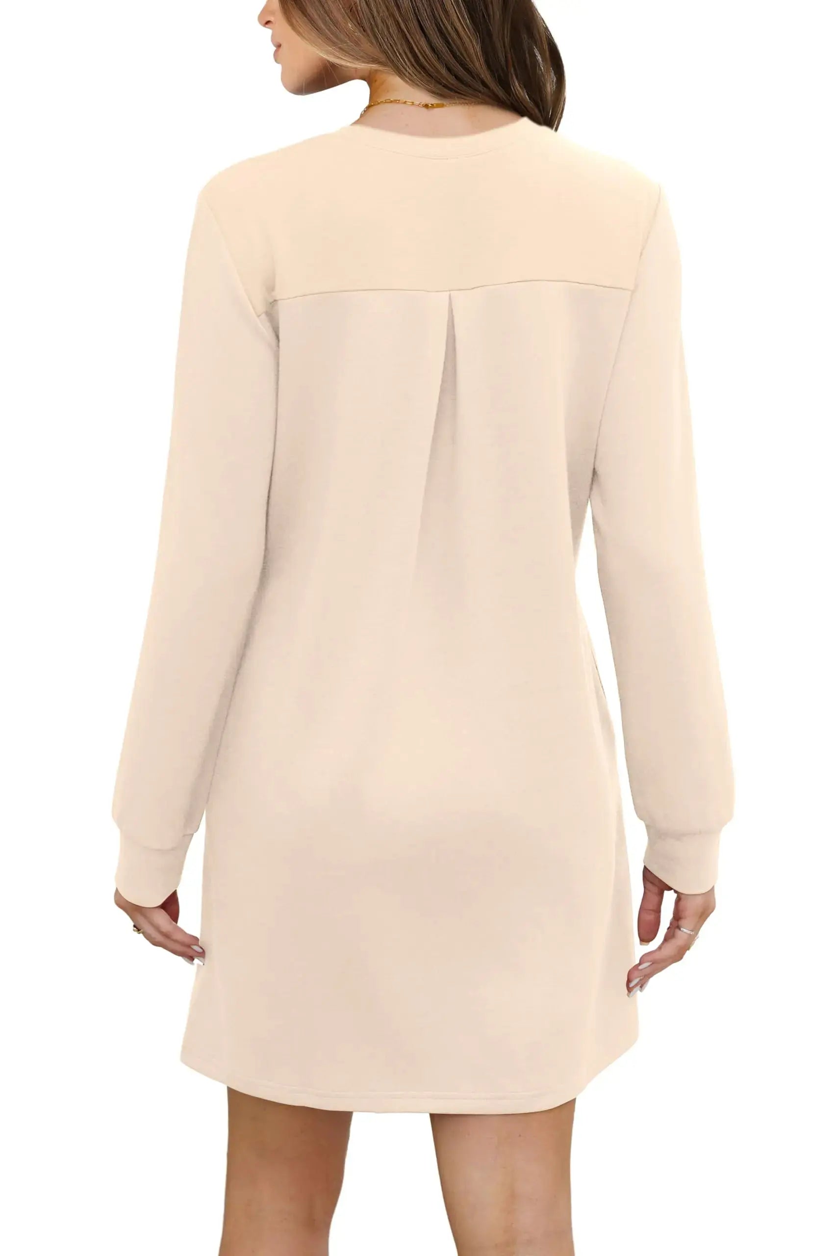 WIHOLL Women Long Sleeve Casual Loose Fit Fall Crewneck Mini Dress