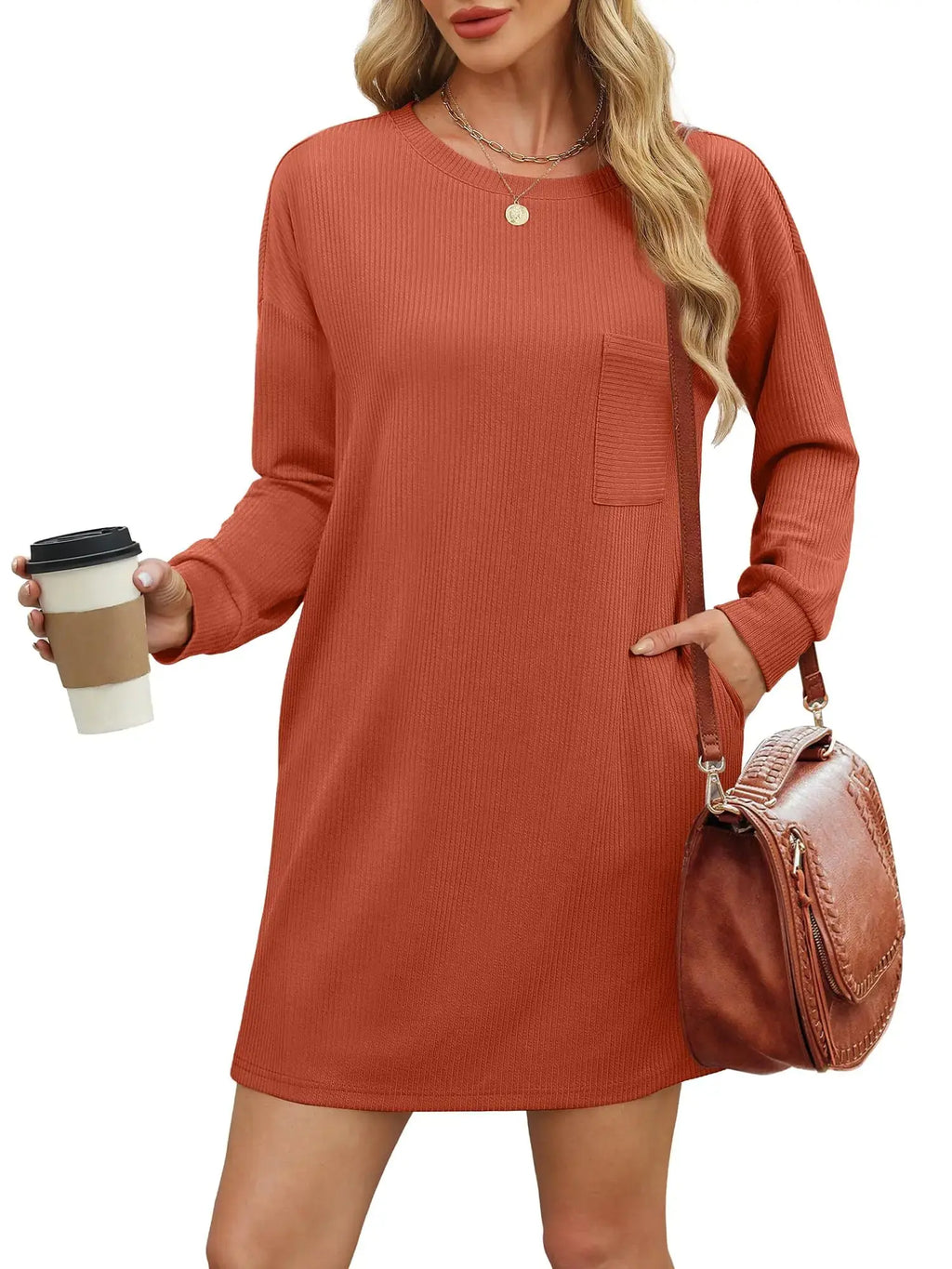 WIHOLL Women's Long Sleeve Loose-Fit Mini Dress with Pockets – Fall 2024 Fashion