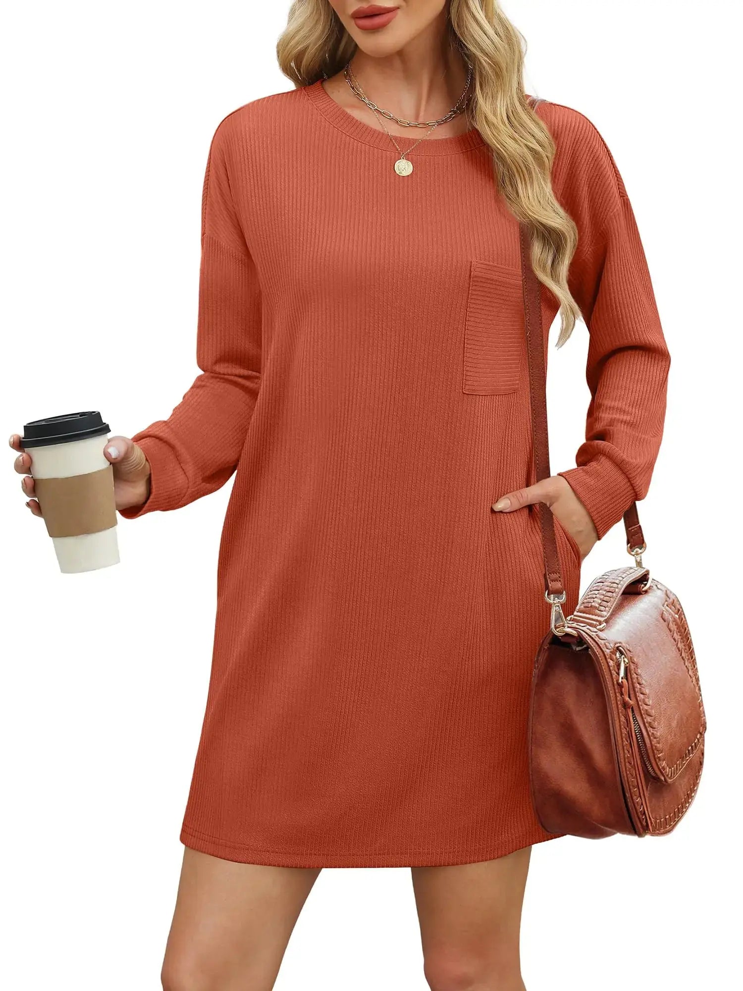 WIHOLL Women's Long Sleeve Loose-Fit Mini Dress with Pockets – Fall 2024 Fashion