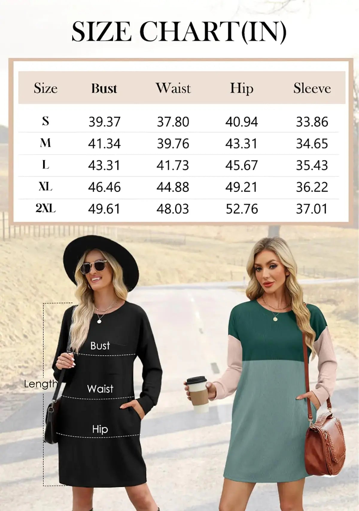 WIHOLL Women's Long Sleeve Loose-Fit Mini Dress with Pockets – Fall 2024 Fashion