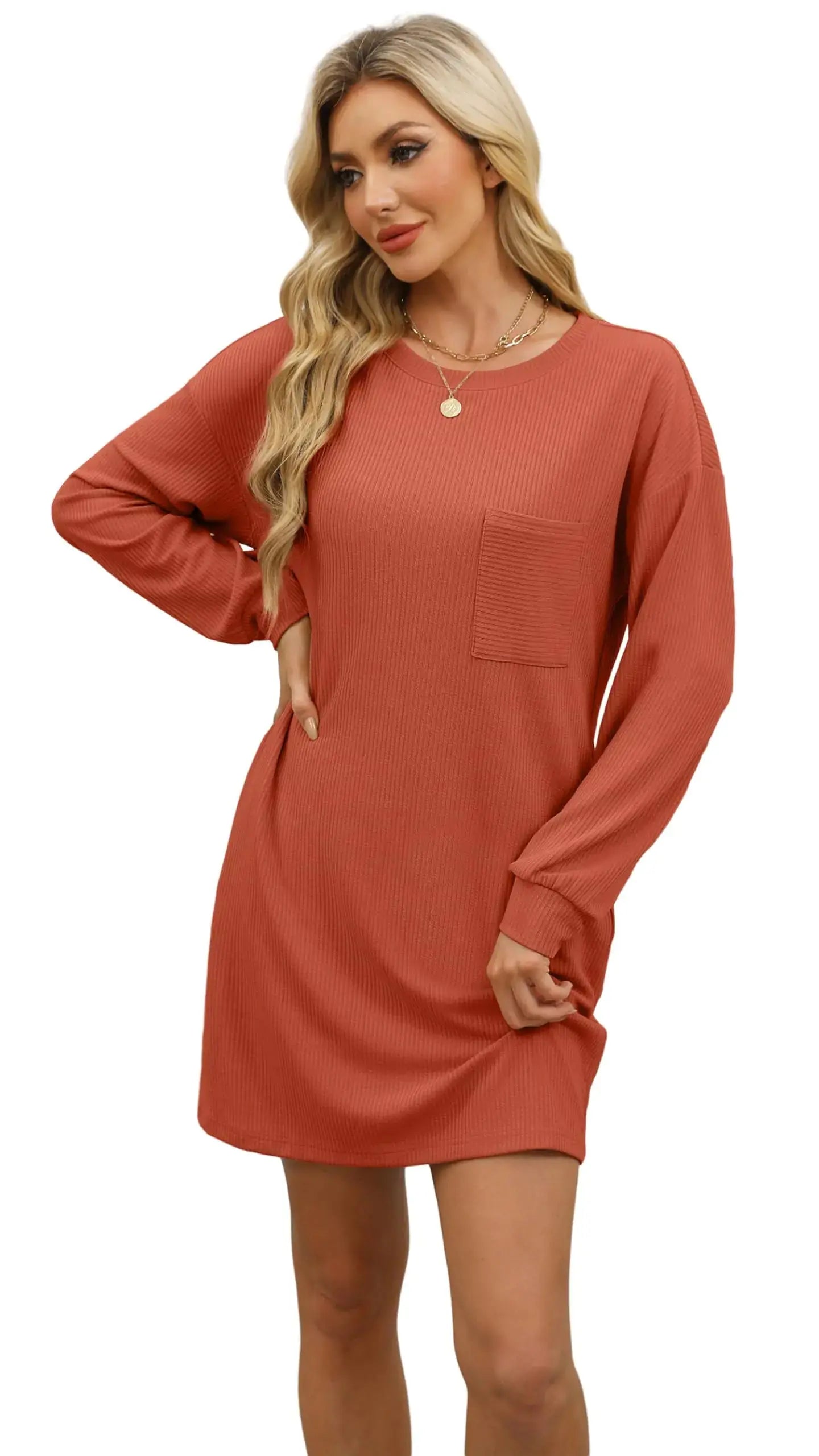 WIHOLL Women's Long Sleeve Loose-Fit Mini Dress with Pockets – Fall 2024 Fashion