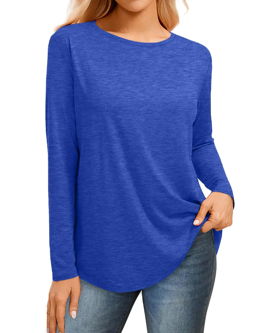 WIHOLL Womens Long Sleeve T Shirts 2024 Boat Neck Casual Basic Tshirt Fall Tops