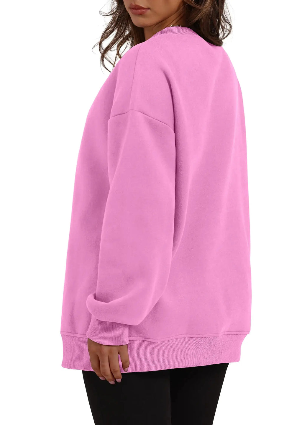WIHOLL Womens Oversized Sweatshirts - Pink Crewneck Long Sleeve Top With Pocket