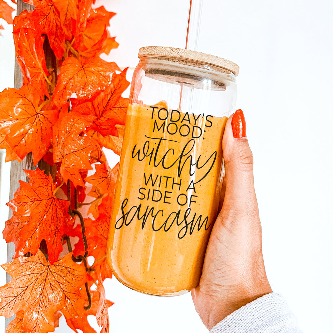 20oz Glass Tumbler Hocus Pocus Coffee Quote With Bamboo Lid Straws And Cleaner