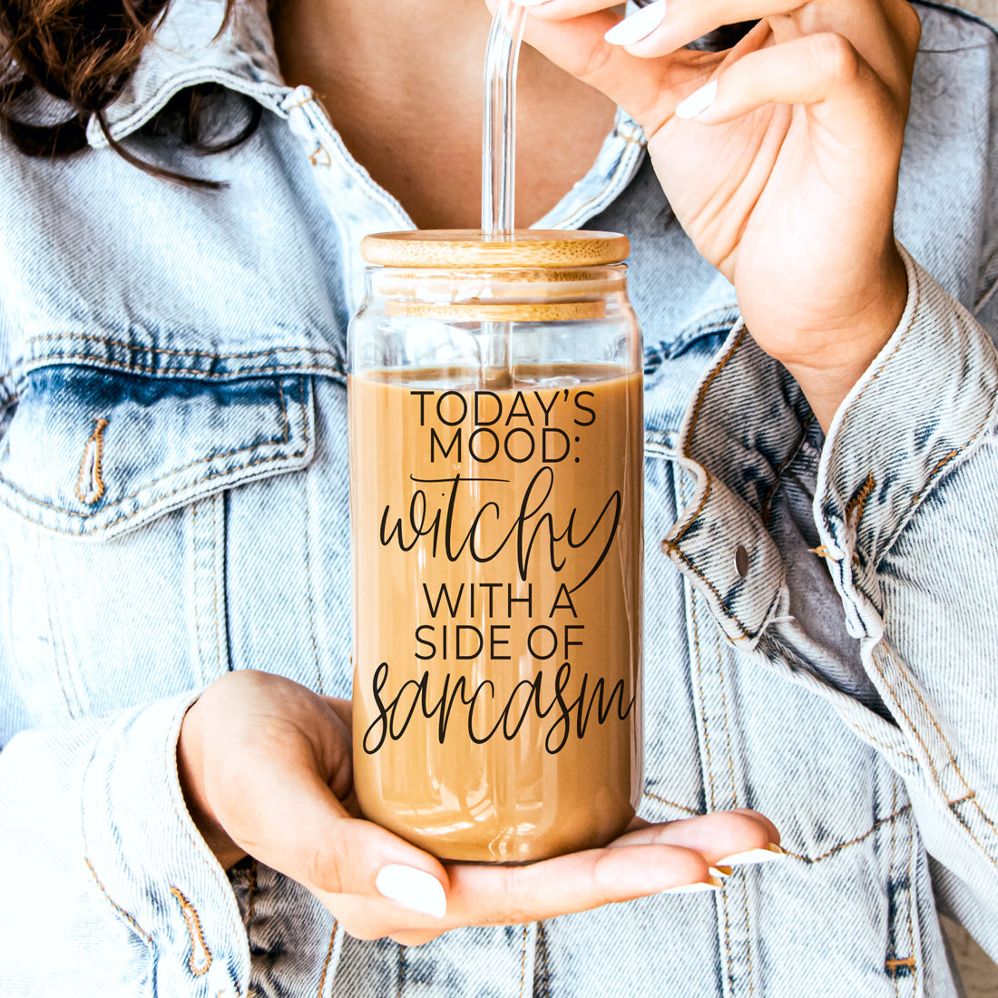 20oz Glass Tumbler Hocus Pocus Coffee Quote With Bamboo Lid Straws And Cleaner