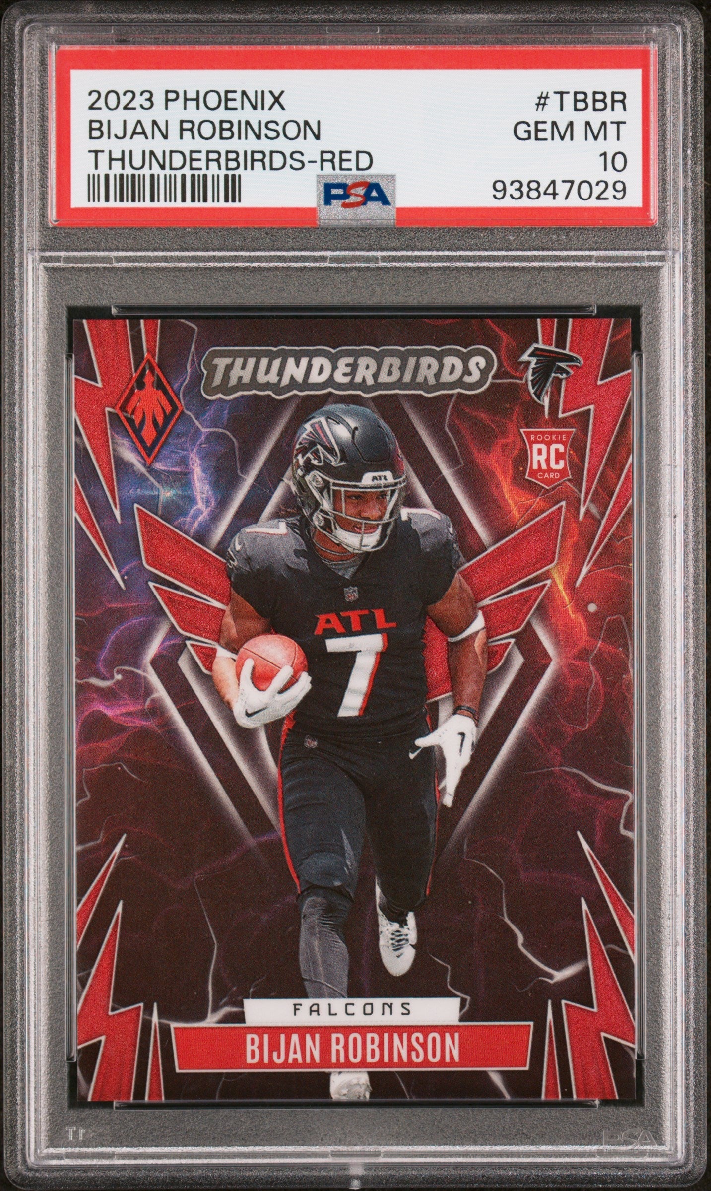 Graded 2023 Panini Phoenix Bijan Robinson #TBBR1 Thunderbirds Red /199 Rookie RC Football Card PSA 10 Gem Mint