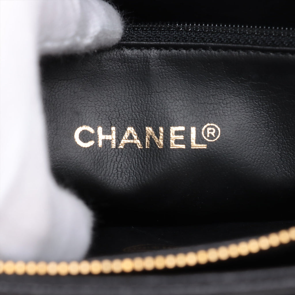 Chanel Coco Mark Caviar Skin CC Grained Pocket Shopper Shoulder Bag Black Gold Metal Fittings 3 Series- #2519