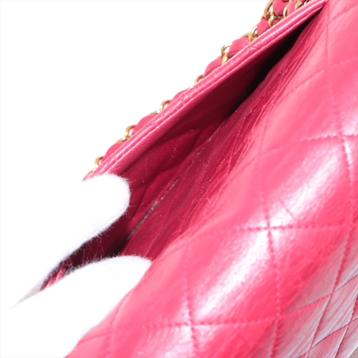 Chanel Matelasse Classic Double Flap 25 Dark Pink Lambskin Gold Metal Fittings 3 Series  #2612