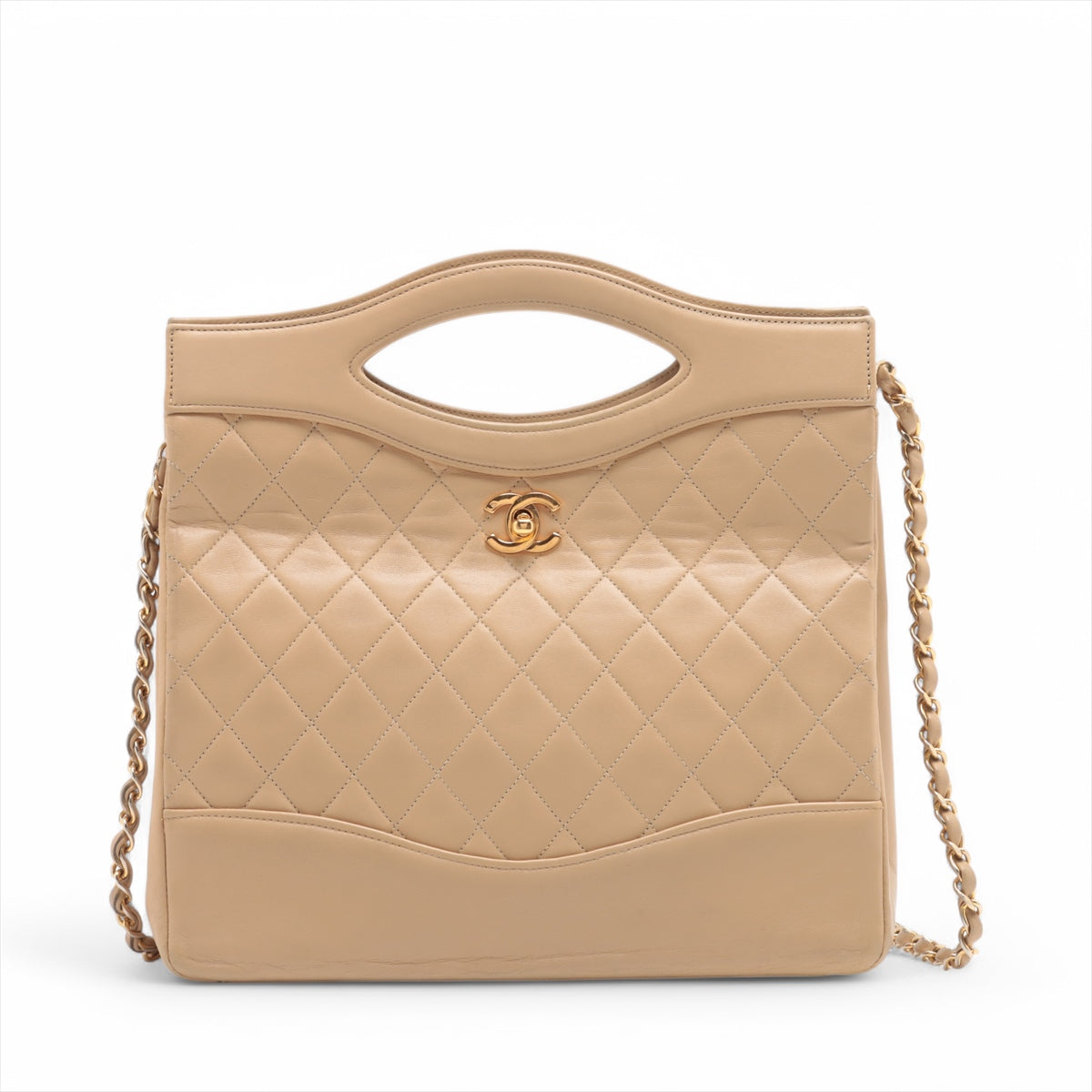 Chanel Matelasse Lambskin 2 Way Shoulder Bag Beige Gold Metal Fittings #3750