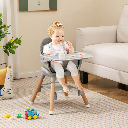 Babyjoy 6 in 1 Convertible Highchair with Safety Harness and Removable Tray Gray