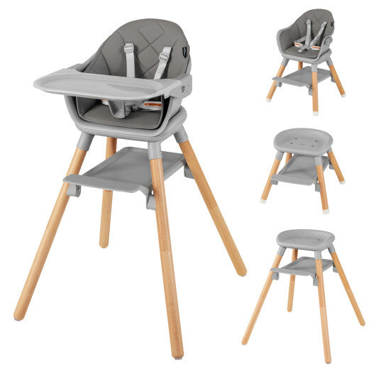 Babyjoy 6 in 1 Convertible Highchair with Safety Harness and Removable Tray Gray