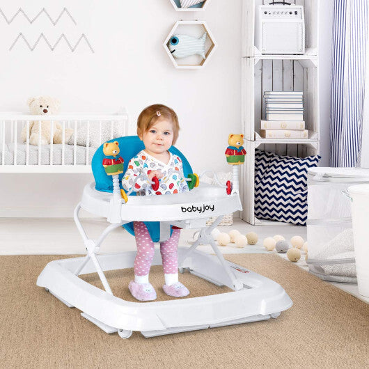 Costway Walker Adjustable Height Removable Toy Wheels Folding Portable Blue