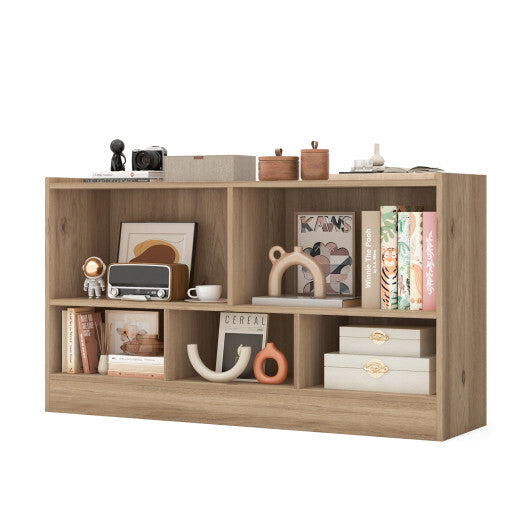 Costway Kids 2-Shelf Bookcase 5-Cube Wood Toy Storage Cabinet Organizer Natural
