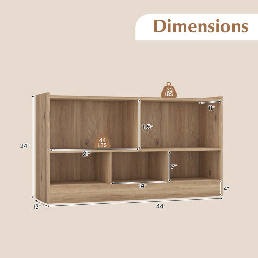 Costway Kids 2-Shelf Bookcase 5-Cube Wood Toy Storage Cabinet Organizer Natural