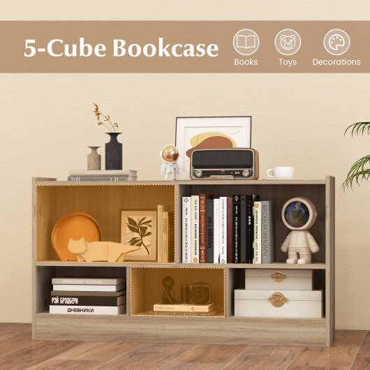 Costway Kids 2-Shelf Bookcase 5-Cube Wood Toy Storage Cabinet Organizer Natural