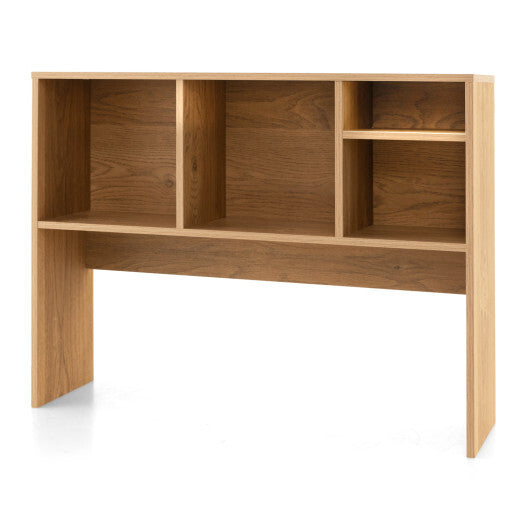 Costway Computer Desktop Bookcase with 4 Cubbies and Open Back Compartment-Natural