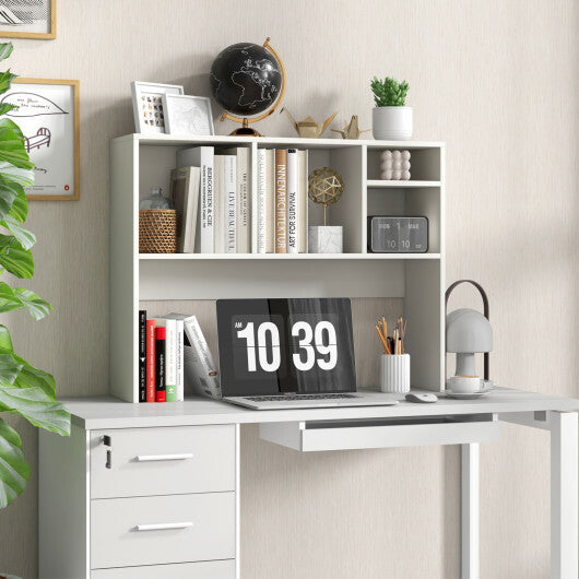 Costway Computer Desktop Bookcase with 4 Cubbies and Open Back Compartment-White