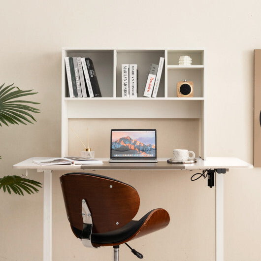 Costway Computer Desktop Bookcase with 4 Cubbies and Open Back Compartment-White